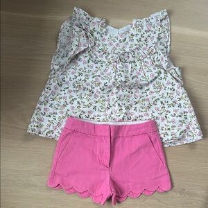 Crewcuts White Top with Pink and Green Floral Pattern and Pink Shorts Set